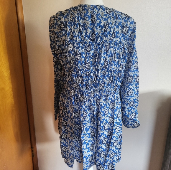 J. Crew Tiered Tie-front Beach Dress Cobalt Blue Floral Cotton Voile Size XXL - Picture 5 of 7